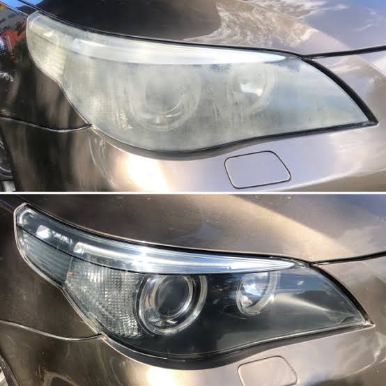Before and after headlight restoration result 1