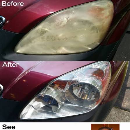 Before and after headlight restoration result 2